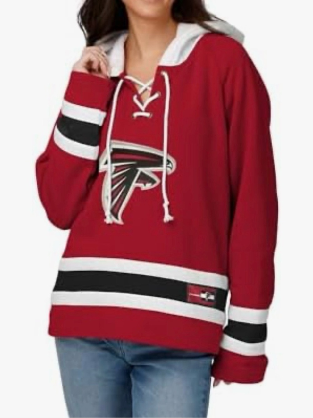 Atlanta Falcons Women's Red Lace-Up Hoodie Sweatshirt